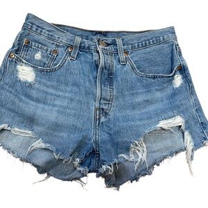 Levis 501 Classic Distressed Blue Denim Women’s Shorts Size 27